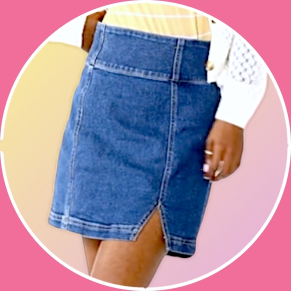 NWT Sz 26-3XL Dark Wash Denim Thigh Slit Mini Skirt - Picture 4 of 5